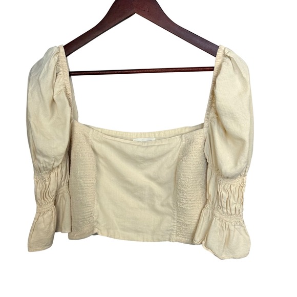 Urban Outfitters Tops - Urban Outfitters Smocked Juliet Sleeve Crop Women's L Cream Square Neck Ruffle